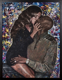Khloe Kardashian & Lamar Odom Original Canvas Painting Presented For 1st Anniversary (Letter of Provenance)